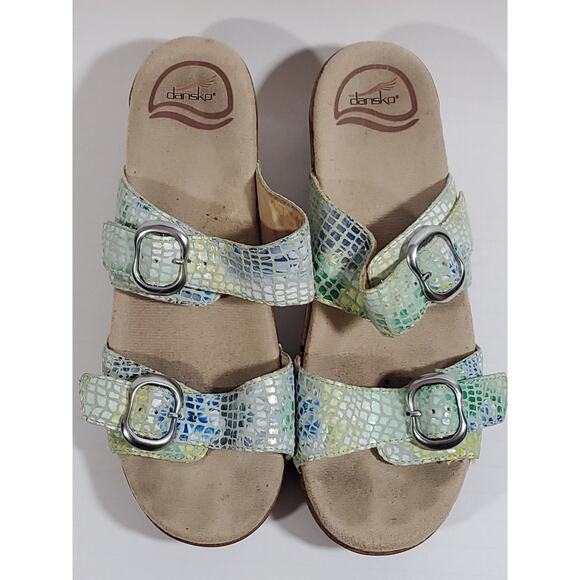 Dansko Sophie Irlidescent Reptile Print Slip On Mules Sandals 37/US 6.5 Beachy - Picture 4 of 13